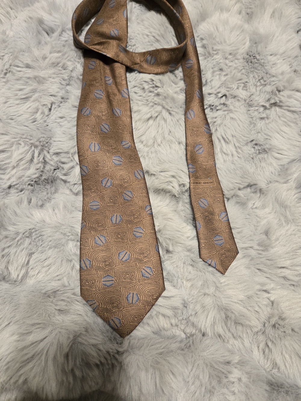Vintage Giorgio Armani Silk Tie Geometric Abstract Tan Bronze Blue